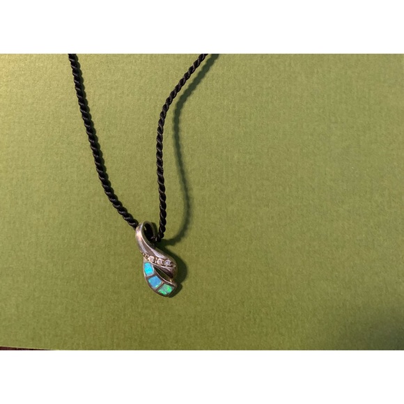 Lovely, Sterling, Opal and Rhinestone Necklace - Picture 2 of 4